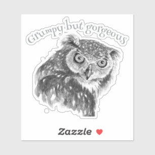 Grump Minimalist Watercolor Print Art Owl Lovers."