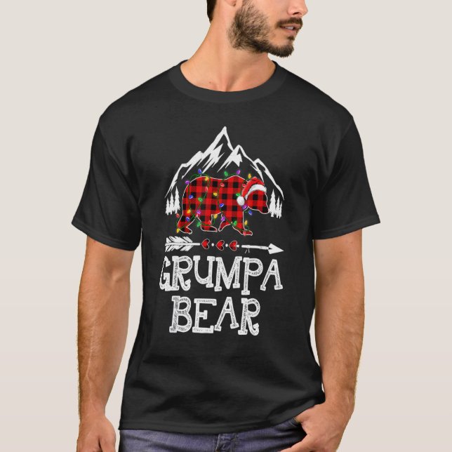 Grumpa Bear Buffalo Plaid Matching Family Christma T-Shirt (Front)