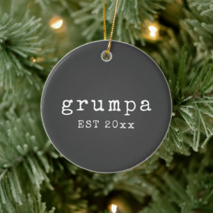 Grumpa   Funny Grumpy Grandpa in Black and White Ceramic Tree Decoration