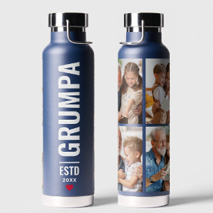 Grumpa   Grandfather Modern 4 Photo Navy Water Bottle