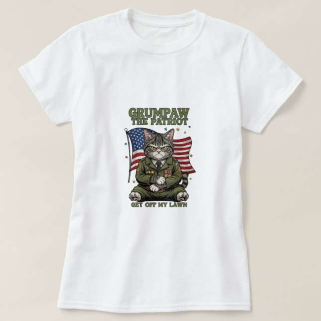 Grumpaw the Patriot – Funny Angry Cat T-Shirt (Design Front)