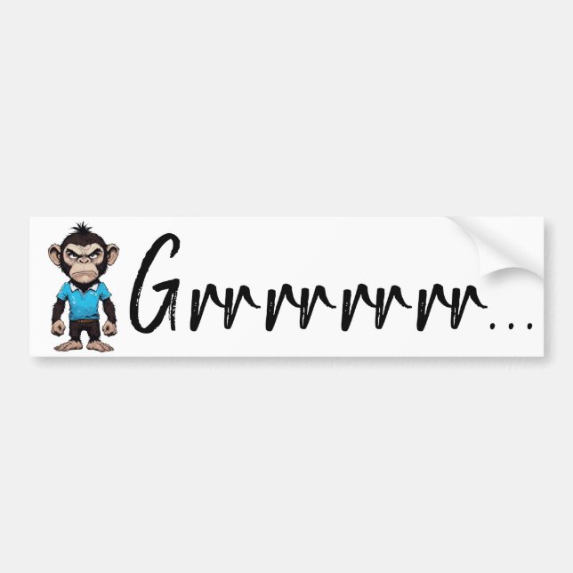 Grumpy Ape Decal, Funny Angry 'Grrrr' Expression Bumper Sticker (Front)