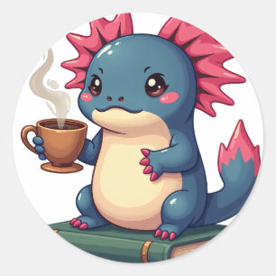 Grumpy Axolotl Coffee Lover Kawaii Axolotl Art Gif Classic Round Sticker