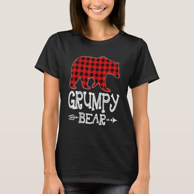 Grumpy Bear Christmas Pajama Red Plaid Buffalo Fam T-Shirt (Front)
