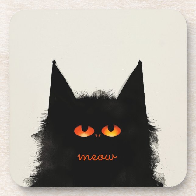 Grumpy Black Cat Coaster (Front)