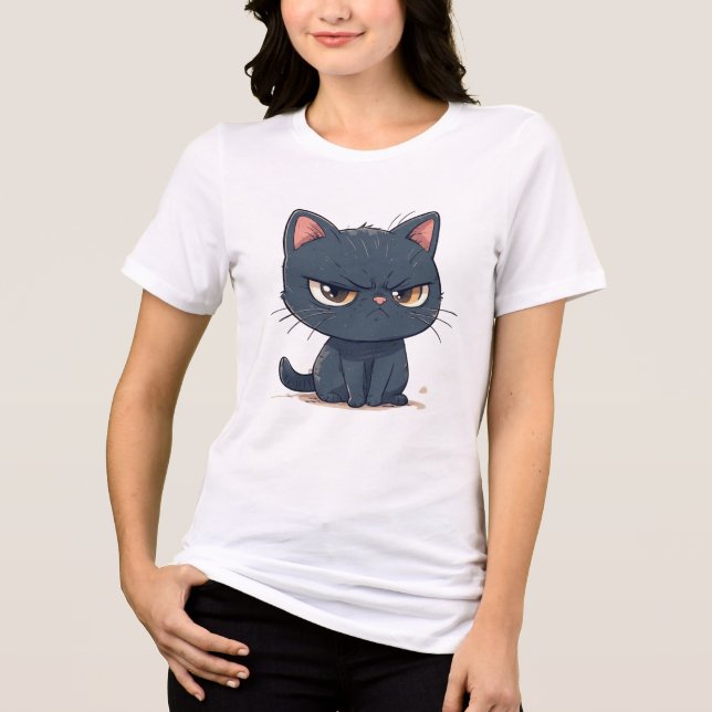  Grumpy Black Cat Emoji Tri-Blend Shirt (Front)