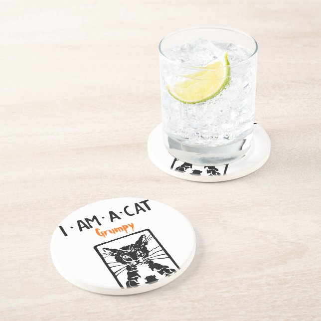Grumpy Black Cat for the Grumpy Person or Cat Coaster (Side)