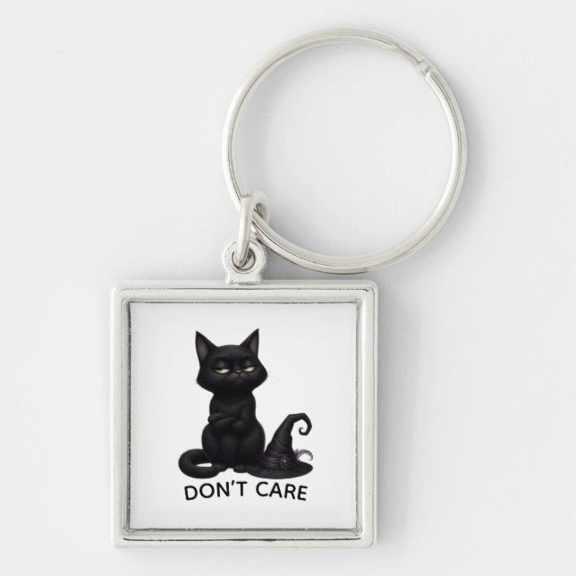 Grumpy Black Cat Halloween  Key Ring (Front)