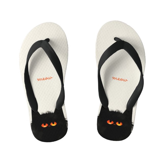 Grumpy Black Cat Kid's Flip Flops (Footbed)