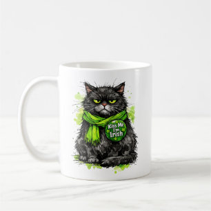 Grumpy Black Cat Kiss Me I'm Irish Funny St. Patri Coffee Mug