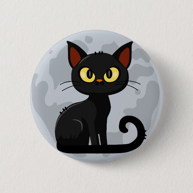 Grumpy black cat moon button (Front)