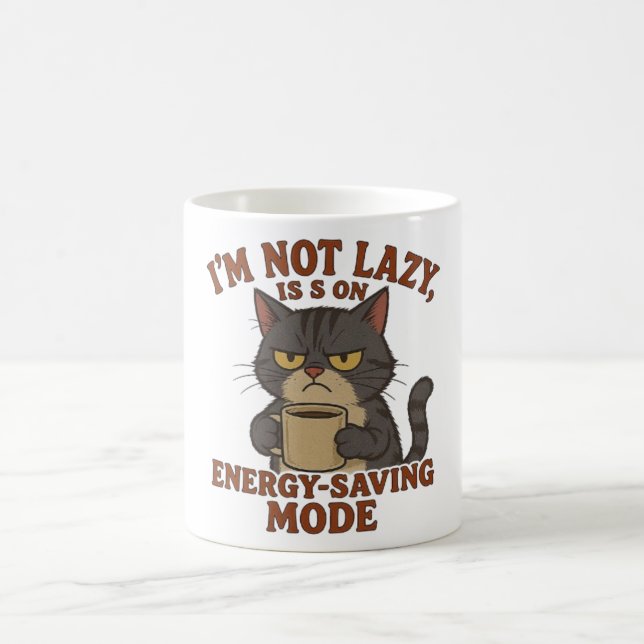 Grumpy Black Cat Mug – Energy-Saving Mode Quote (Center)
