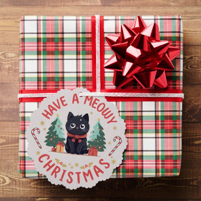 Grumpy Black Cat Purrfect Meowy Christmas  Tree Decoration Card (Insitu (Gift))