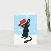 Grumpy Black Cat wearing Santa Hat