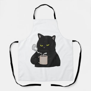 Grumpy Black Cat with Coffee Morning Grouch Apron