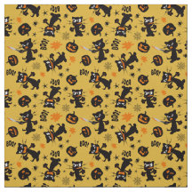 Grumpy Black Halloween Cats and Spooky Pumpkins