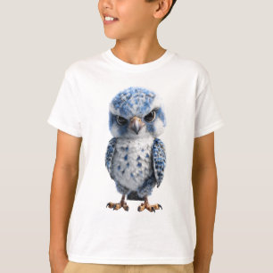 Grumpy Blue Little Owl Bird Character Kids T-Shirt