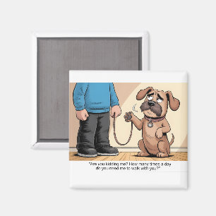 Grumpy Brown Dog Funny Walking Cartoon Magnet