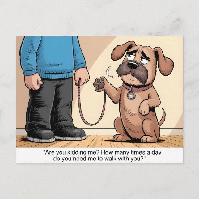 Grumpy Brown Dog Funny Walking Cartoon Postcard (Front)