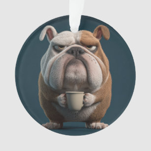 Grumpy Bulldog Coffee – Funny Dog Art Ornament