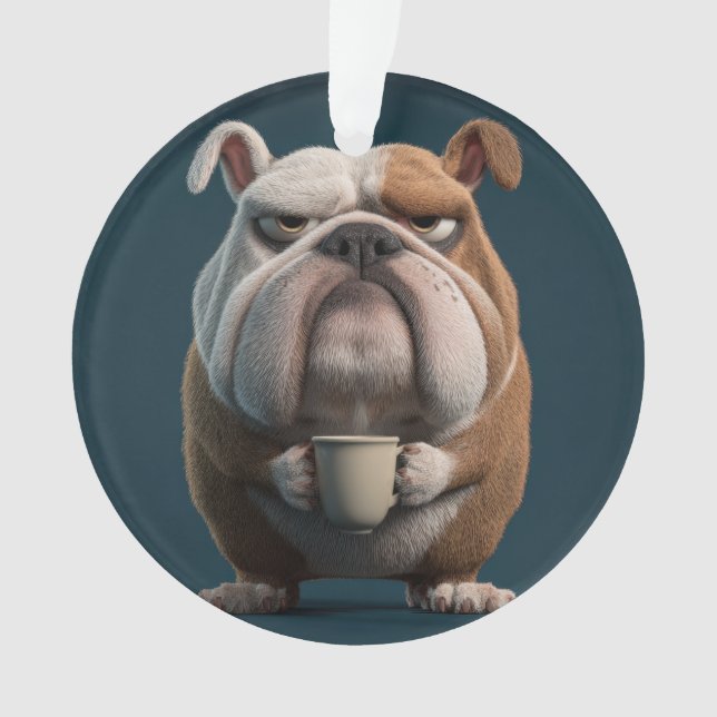 Grumpy Bulldog Coffee – Funny Dog Art Ornament (Front)
