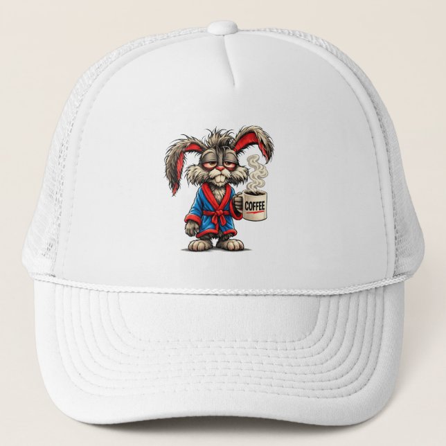 Grumpy Bunny Coffee Funny T-Shirt Trucker Hat (Front)