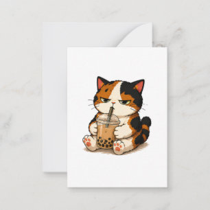 Grumpy Calico Cat Bubble Tea Card