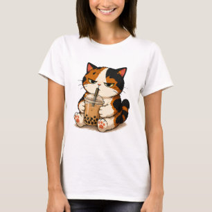 Grumpy Calico Cat Bubble Tea T-Shirt