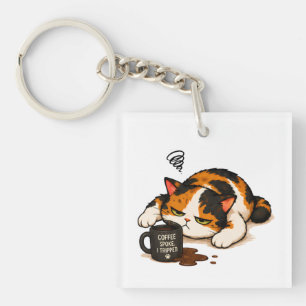 Grumpy Calico Cat - Coffee spoke Key Ring