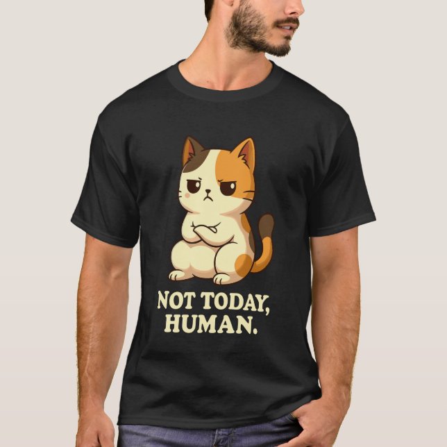 Grumpy Calico Cat Not Today, Human Funny Cat Lover T-Shirt (Front)