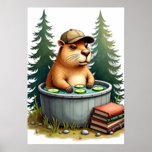 Grumpy Capybara Camping Hot Tub Chill Design Poster