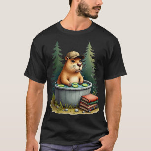 Grumpy Capybara Camping Hot Tub Chill Design T-Shirt