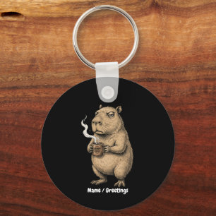 Grumpy Capybara Coffee Vintage Ink Sketch Key Ring
