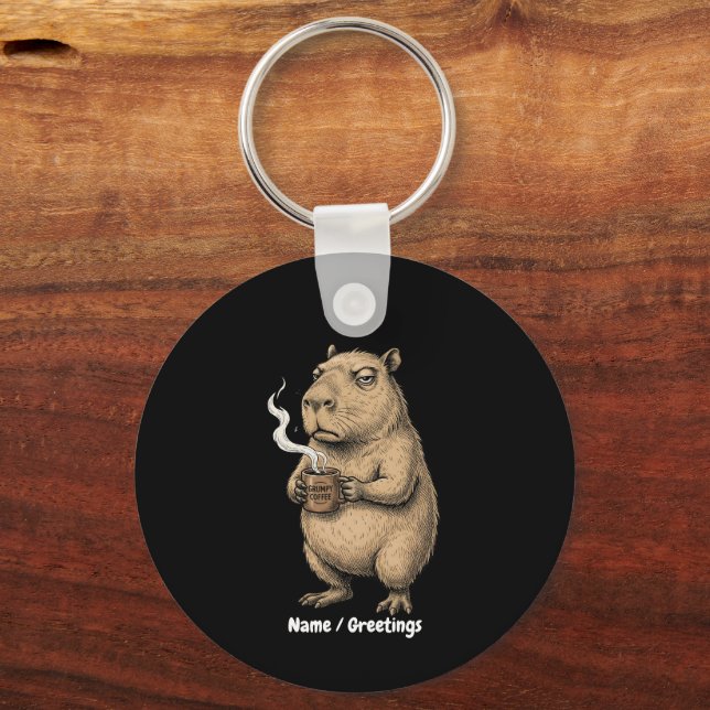 Grumpy Capybara Coffee Vintage Ink Sketch  Key Ring (Front)