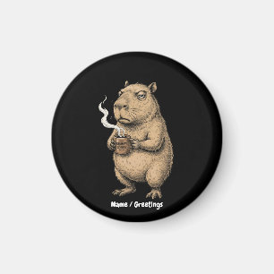 Grumpy Capybara Coffee Vintage Ink Sketch  Magnet