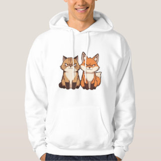Grumpy Cartoon Cat and Fox Duo Kawaii Hoodie