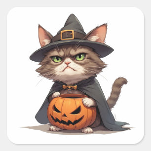 Grumpy Cat And Jack O Lantern Friend Halloween 🎃 Square Sticker