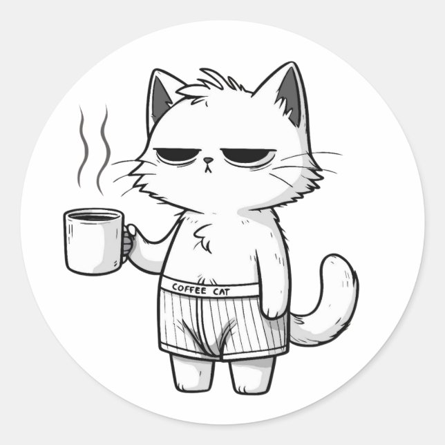 Grumpy Cat Coffee Mug Pattern Classic Round Sticker (Front)