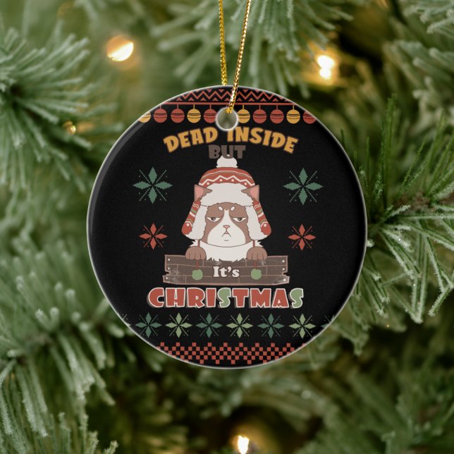 Grumpy Cat Dead Inside | Ugly Christmas Ceramic Tree Decoration (Tree)