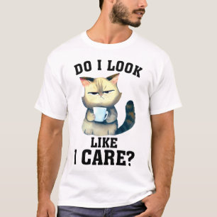 Grumpy Cat Do I Look Like I Care? Sarcastic Coffee T-Shirt