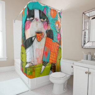 Grumpy Cat Drinking Coffee In Armchair Shower Curtain