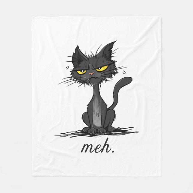 GRUMPY CAT - Funny Meh Cat - Crazy Cat Lady Gift Fleece Blanket (Front)