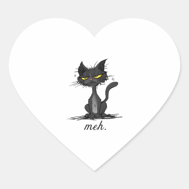 GRUMPY CAT - Funny Meh Cat - Crazy Cat Lady Gift Heart Sticker (Front)