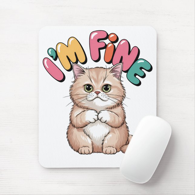 Grumpy Cat "I'm Fine" Funny Cartoon Shirt Mouse Mat (With Mouse)