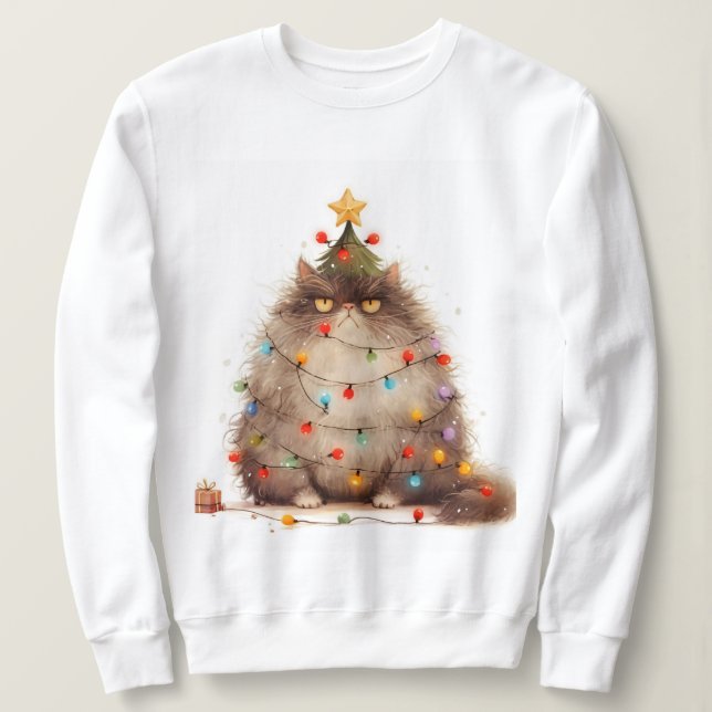 Grumpy Cat In Christmas Lights Funny Cat  Sweatshirt (Design Front)