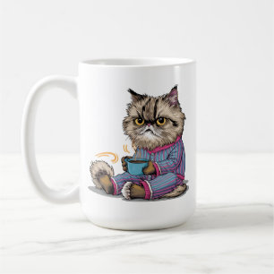 Grumpy Cat in Pyjamas with Coffee Mug