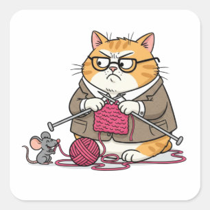 Grumpy Cat Knitting Funny Cartoon Sticker