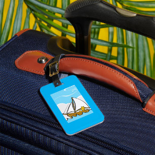 Grumpy Cat on a Sailboat Funny Nautical Cartoon Luggage Tag