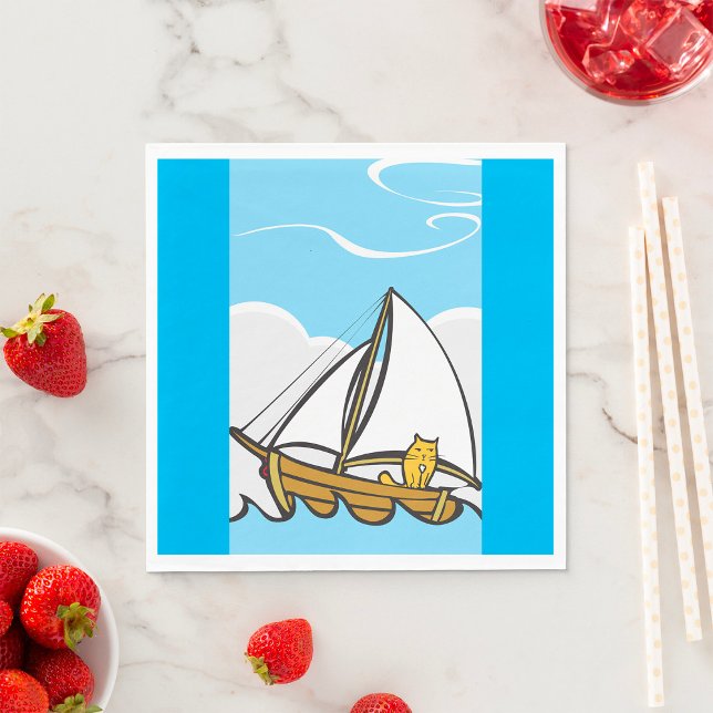 Grumpy Cat on a Sailboat Funny Nautical Cartoon  Napkin (Creator Uploaded)