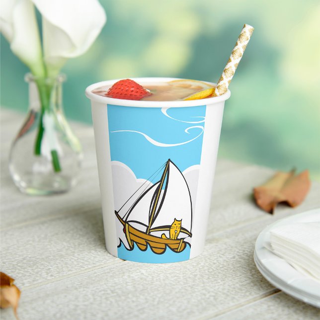 Grumpy Cat on a Sailboat Funny Nautical Cartoon  Paper Cups (Creator Uploaded)